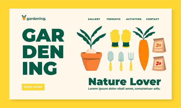 Pagina di destinazione per il giardinaggio dal design piatto disegnata a mano