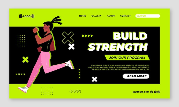 Vettore gratuito pagina di destinazione per l'allenamento in palestra dal design piatto