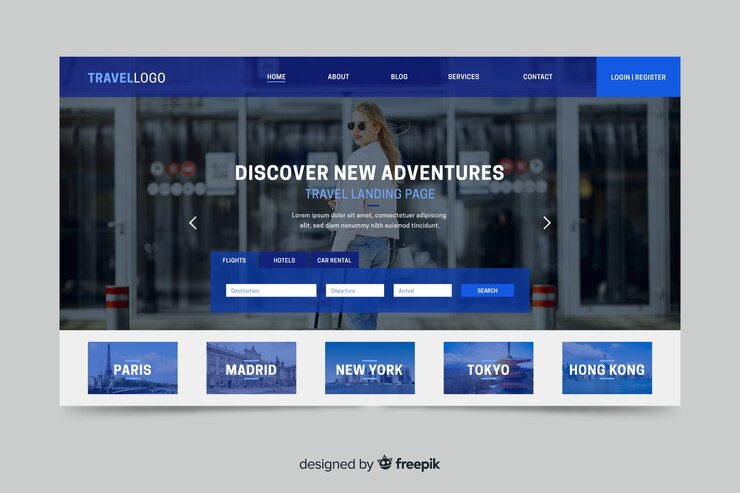 Vettore gratuito pagina di destinazione per sito web di viaggio con foto