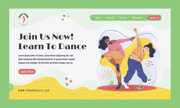 Pagina di destinazione piatta disegnata a mano della scuola di danza