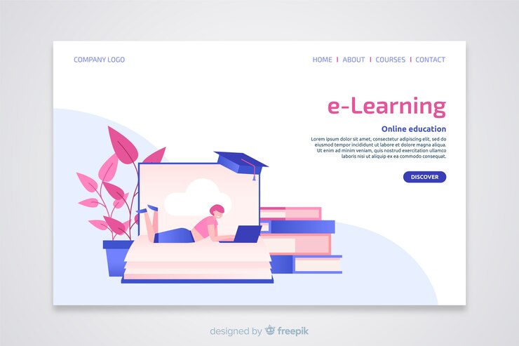 Vettore gratuito pagina di destinazione piatta per il concetto di e-learning