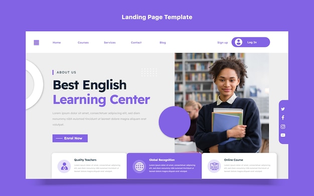 Pagina di destinazione piatta per lezioni di apprendimento dell'inglese