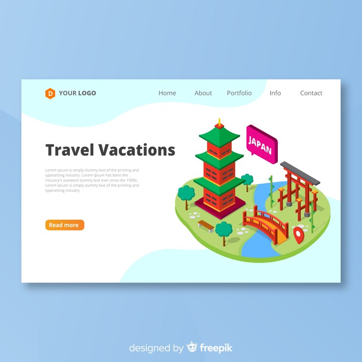 Vettore gratuito pagina di destinazione viaggio isometrica