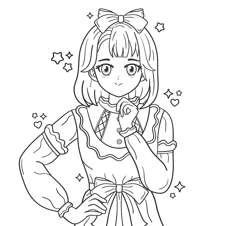 Vettore gratuito pagine da colorare anime disegnate a mano