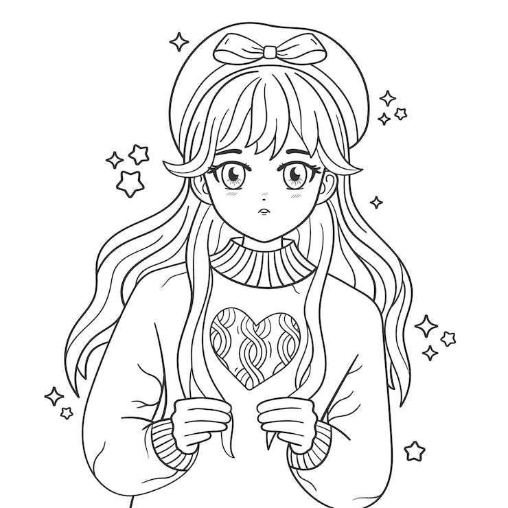 Vettore gratuito pagine da colorare anime disegnate a mano