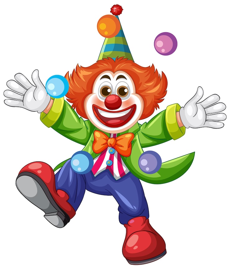 Vettore gratuito pagliaccio colorato che fa il giocoliere in stile vettoriale giocoso