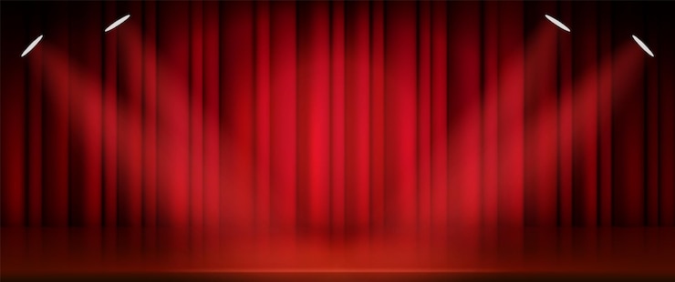 Vettore gratuito palcoscenico teatrale con tenda rossa chiusa e soffitto