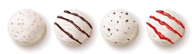 Palla di gelato con salse o chips di biscotti allo sciroppo