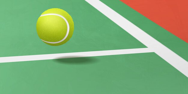 Pallina da tennis che vola sotto il vettore realistico di corte