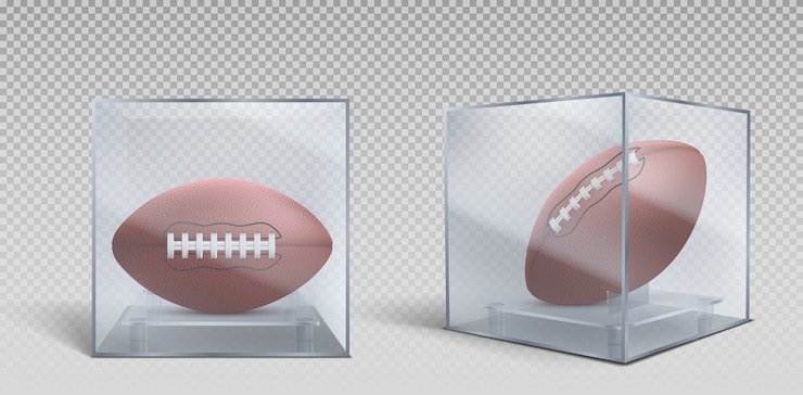 Vettore gratuito pallone da rugby in vetro trasparente o scatola di plastica
