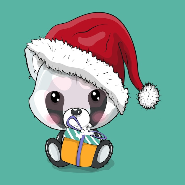 Panda simpatico cartone animato con illustrazione vettoriale cappello di Natale
