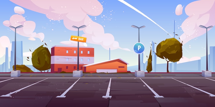 Vettore gratuito parcheggio della città che parcheggia il fumetto vuoto dei lotti