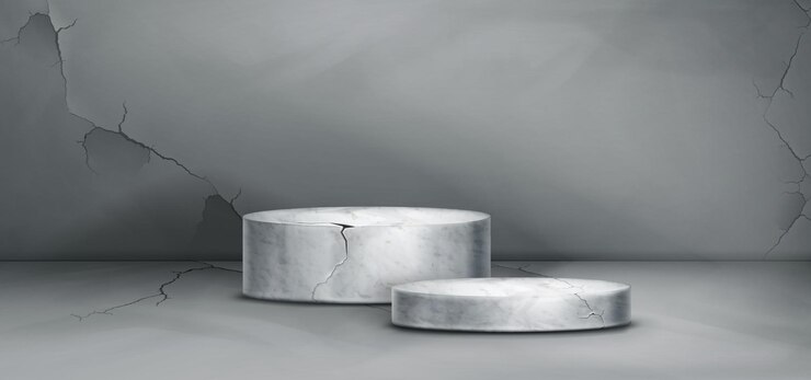 Vettore gratuito parete di cemento grigio e podio di marmo in una stanza 3d