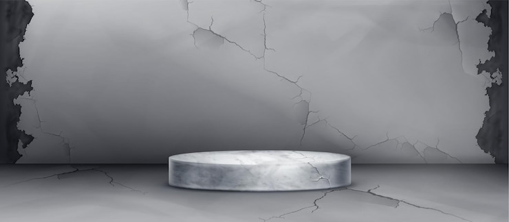 Vettore gratuito parete di cemento grigio e podio di marmo in una stanza 3d