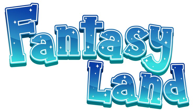 Vettore gratuito parola di testo fantasy land con sfumatura blu