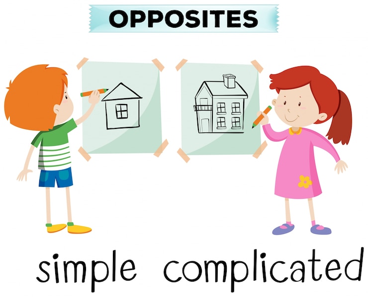 Vettore gratuito parole opposte per un&#39;illustrazione semplice e complessa