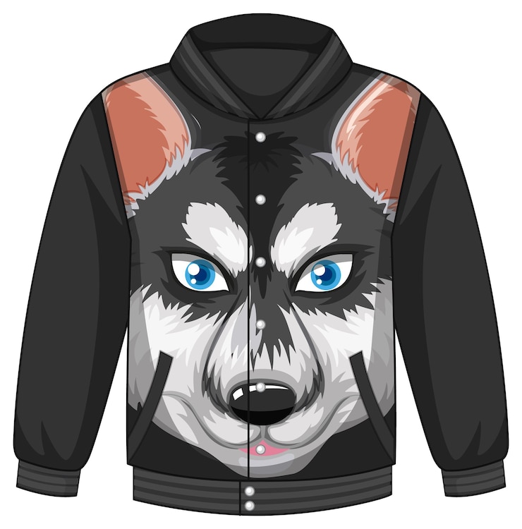 Vettore gratuito parte anteriore del bomber con motivo cane husky siberiano