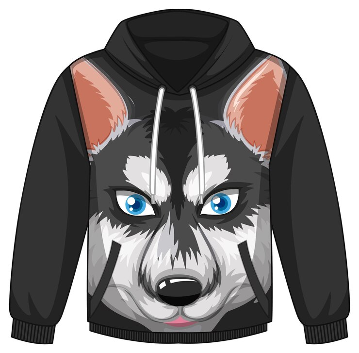 Vettore gratuito parte anteriore del maglione con cappuccio con motivo cane husky siberiano