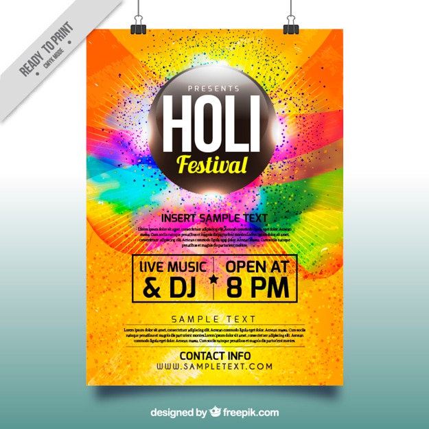 Vettore gratuito party poster colorato per holi festival