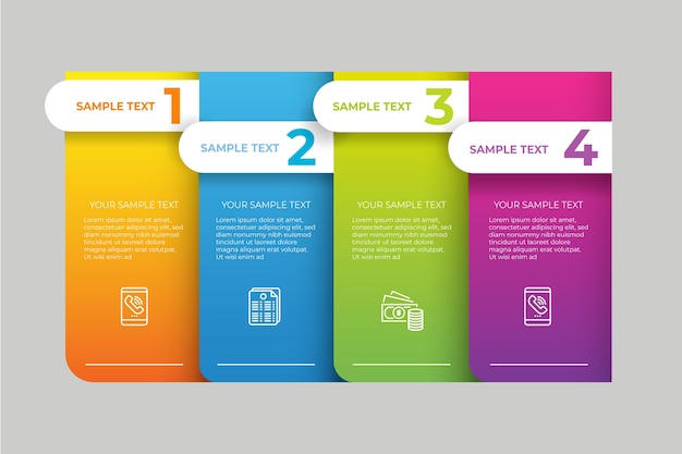 Passaggi infographic modello gradiente