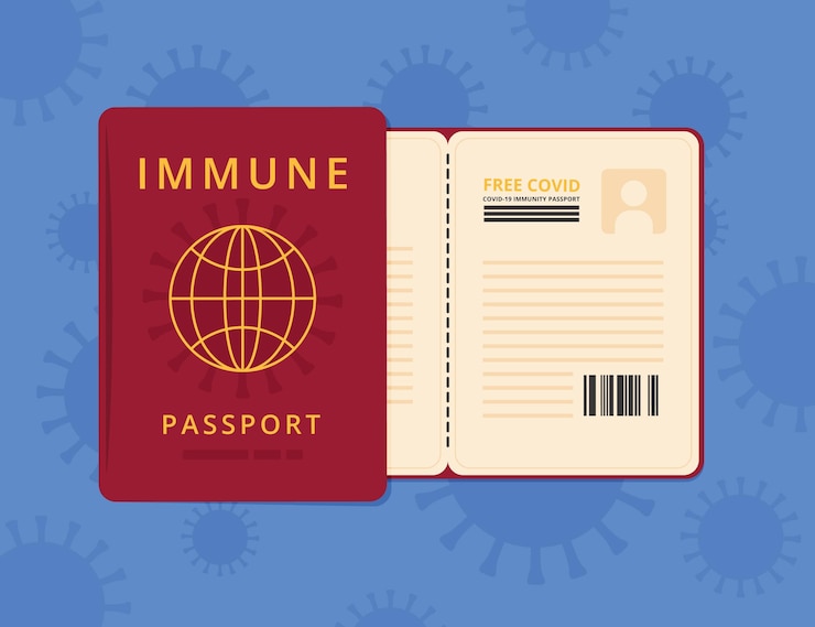 Vettore gratuito passaporto di vaccinazione dal design piatto per viaggiare