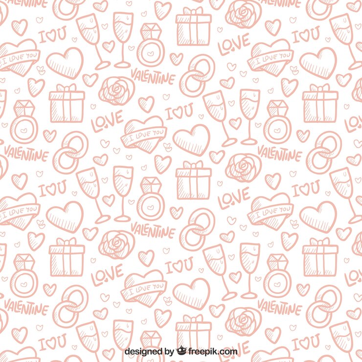Vettore gratuito pattern con schizzi di elementi d&#39;amore
