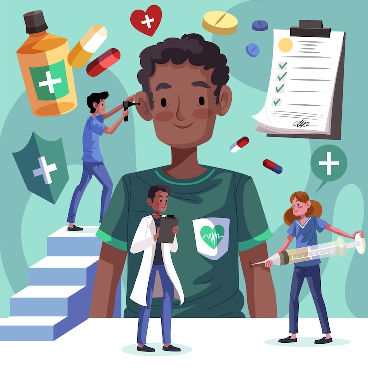 Vettore gratuito paziente disegnato a mano che prende una visita medica