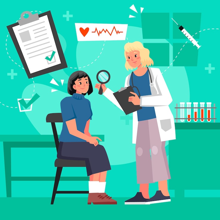 Vettore gratuito paziente illustrato che prende una visita medica