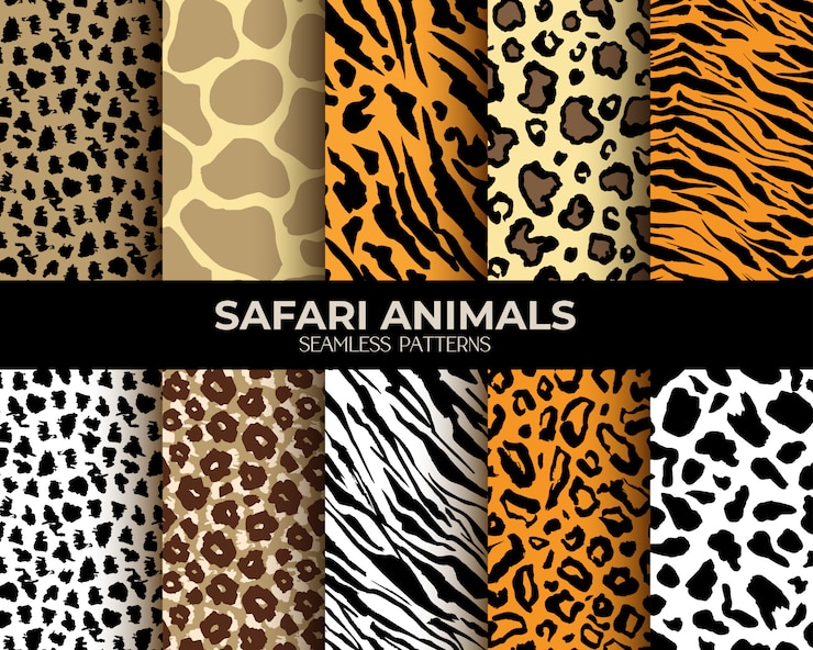Vettore gratuito pelliccia animale senza cuciture leopardo, tigre, zebra