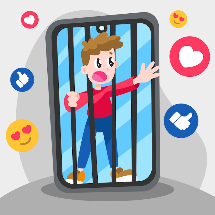 Vettore gratuito persona dipendente dai social media