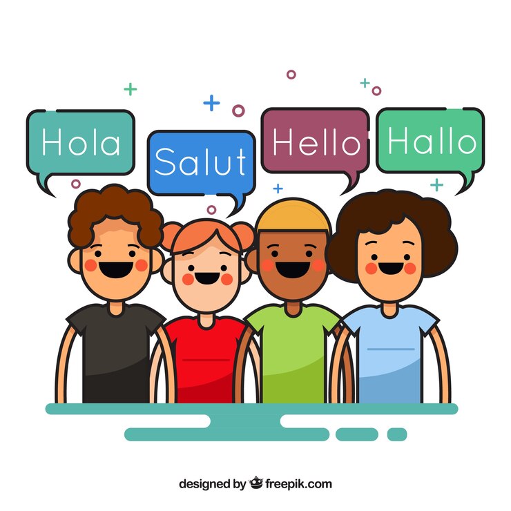 Vettore gratuito personaggi adorabili che parlano lingue diverse