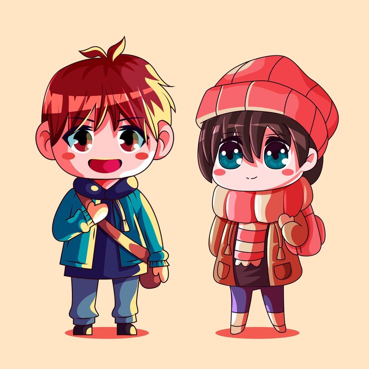 Vettore gratuito personaggi anime chibi dettagliati