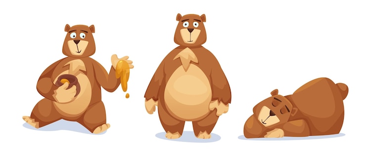 Vettore gratuito personaggi carini di orso isolati su bianco