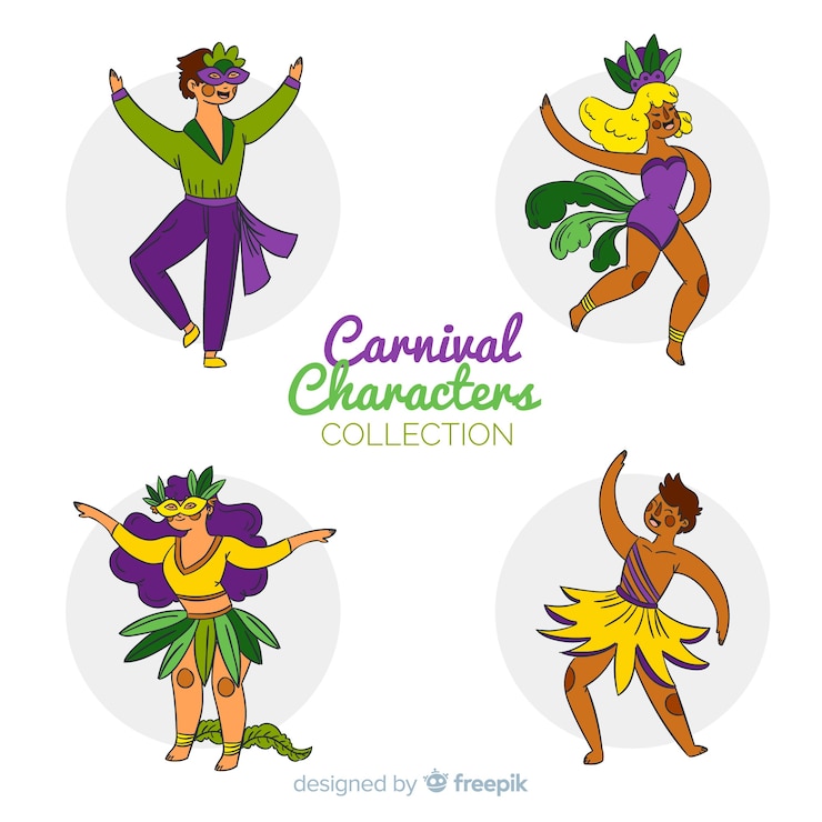 Vettore gratuito personaggi di carnevale che indossano costumi