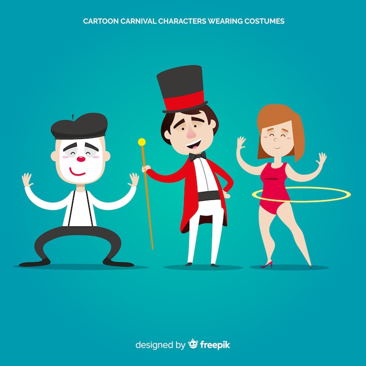 Vettore gratuito personaggi di carnevale dei cartoni animati che indossano costumi