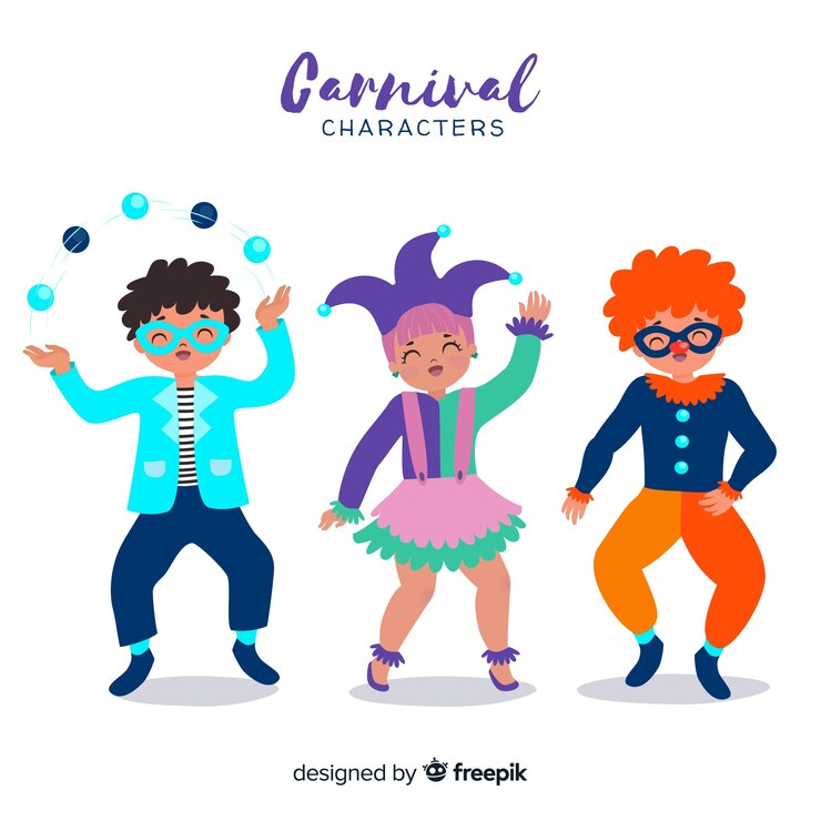 Vettore gratuito personaggi di carnevale disegnati a mano