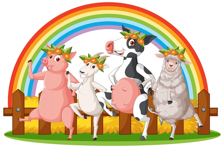Vettore gratuito personaggi di cartoni animati di animali da fattoria felici