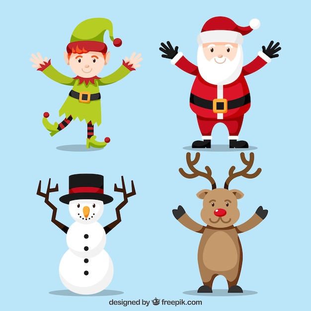 Personaggi di Natale con le braccia allungate
