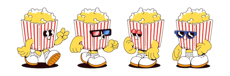 Vettore gratuito personaggi di scatole di popcorn isolati su bianco