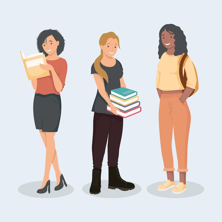 Vettore gratuito personaggi di tre studentesse
