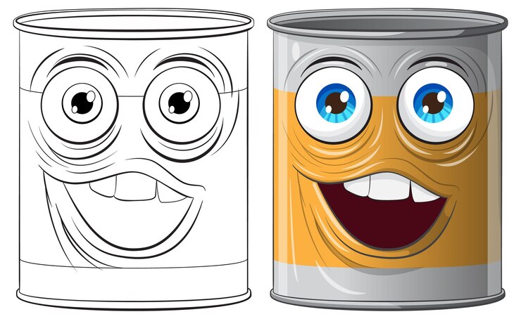 Vettore gratuito personaggi felici e tristi di lattina