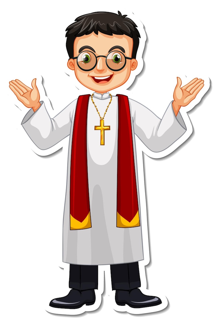 Vettore gratuito personaggio dei cartoni animati di adesivo sacerdote