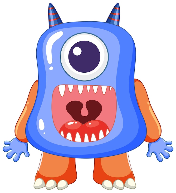 Vettore gratuito personaggio dei cartoni animati di big eye monster un'illustrazione giocosa e colorata