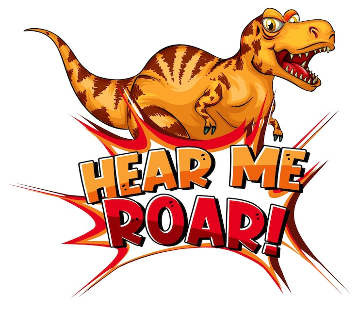 Vettore gratuito personaggio dei cartoni animati di dinosauro con banner di carattere sentimi ruggire
