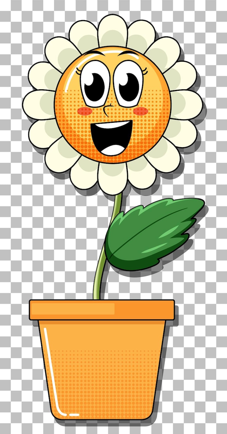 Vettore gratuito personaggio dei cartoni animati di fiori in vaso