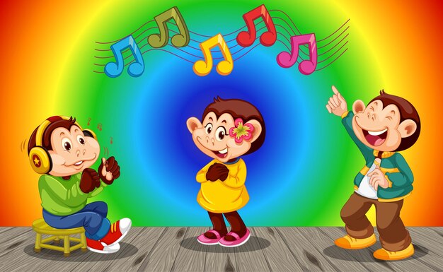 Personaggio dei cartoni animati di scimmie su sfondo sfumato arcobaleno