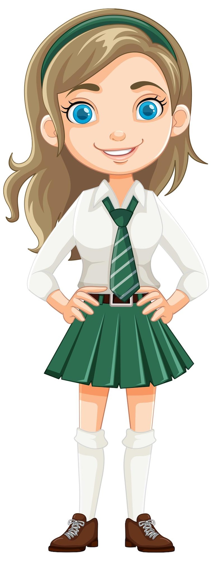 Vettore gratuito personaggio di cartone animato sorridente bella studentessa in uniforme scolastica