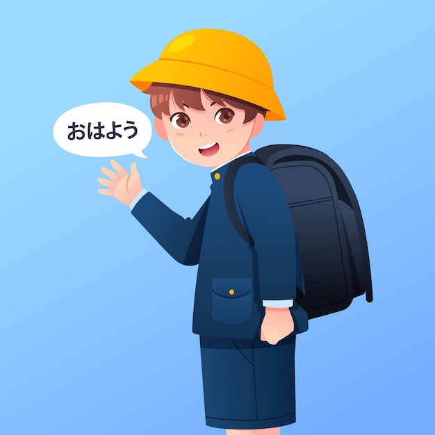 Personaggio di studente ragazzo kawaii che indossa un randoseru
