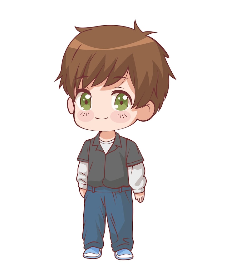 Vettore gratuito personaggio in piedi del ragazzo anime chibi