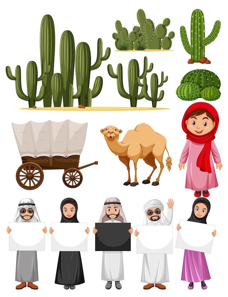 Vettore gratuito persone arabe con un cartello vuoto